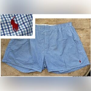 Polo Ralph Lauren Men’s Sz L Blue Box Plaid Classic Woven‎ Cotton Boxer